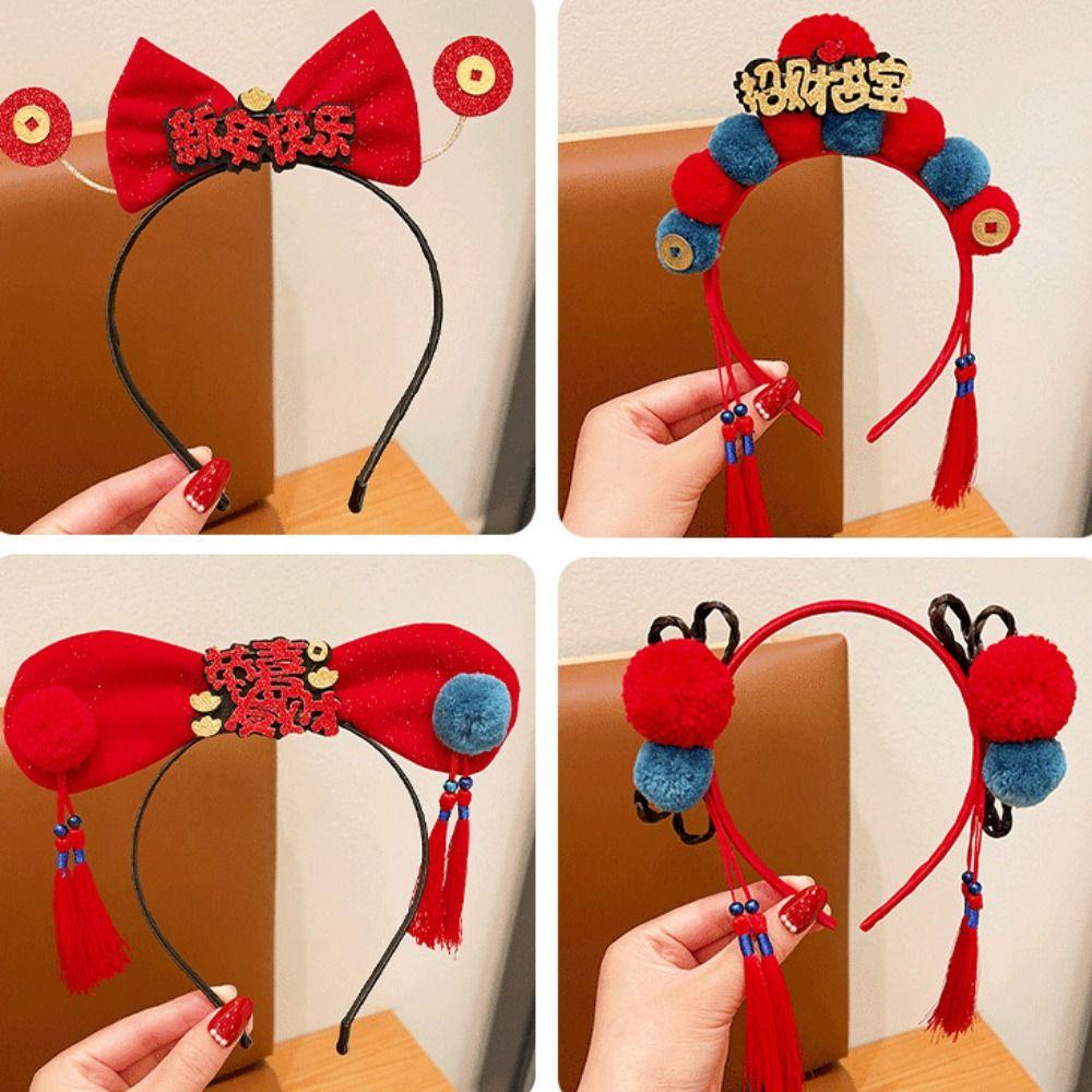 Tassel Chinese New Year Headwear BowKnot Hanfu Headwear All-match Red Bow Hairband  Children