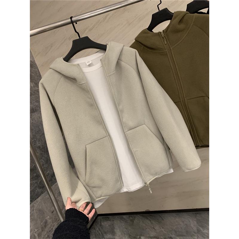 Men s 600G Double-Sided Fleece Hooded Jacket for Fall and Winter Medium бежевый