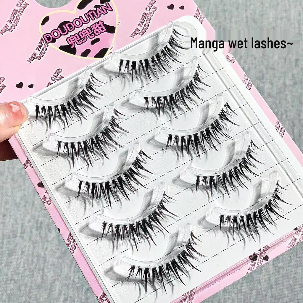 Sweet Comic Style Wet-Look Eyelash Clusters - W-Shaped Lengthening & Curling Effect