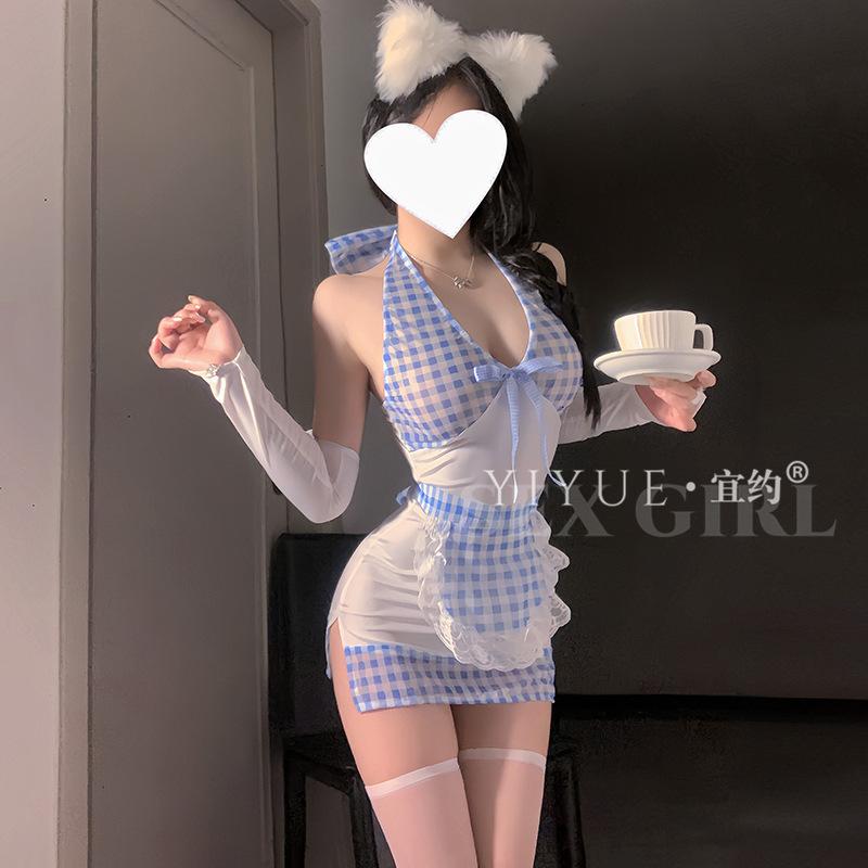 Erotic Underwear Pure Desire Maid Role-playing, Hip-Hugging Maid Uniform Seductive No-Take Pajama Set 1220