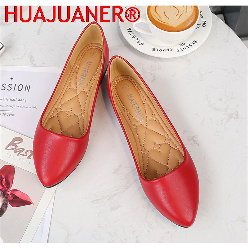 Women Flat Shoes Slip-on Pointed Toe Lady Loafers Plus Size 44 45 46 Shallow Single Low Heel Pregnant Woman Flats Zapatos Mujer