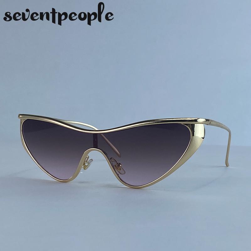 Sexy Cat Eye One-Piece Y2K Punk Sunglasses Women  Luxury Brand Trendy Steampunk Shield Sunglass Vintage Metal Shades UV400