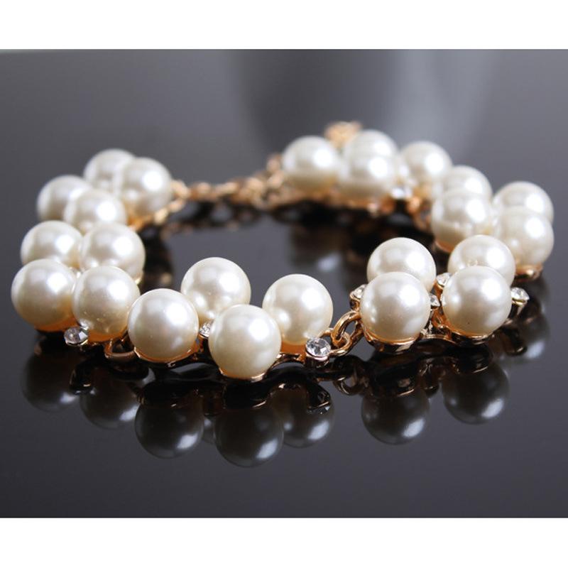 Women Faux Pearl Rhinestone Bracelet Bangle Jewelry Charm Xmas Gift