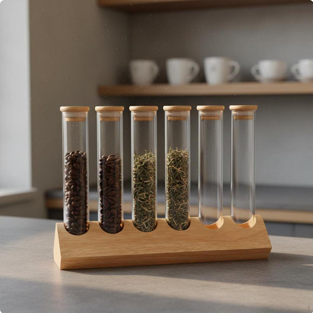 Glass Tube Container Set with Wooden Stand Clear View Design Rack Minimalist