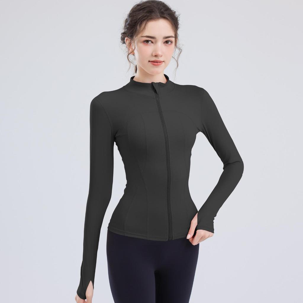 Women's Long Sleeve Yoga Top - Stand Collar, UV Protection, Lightweight Fitness Shirt for Summer 2024