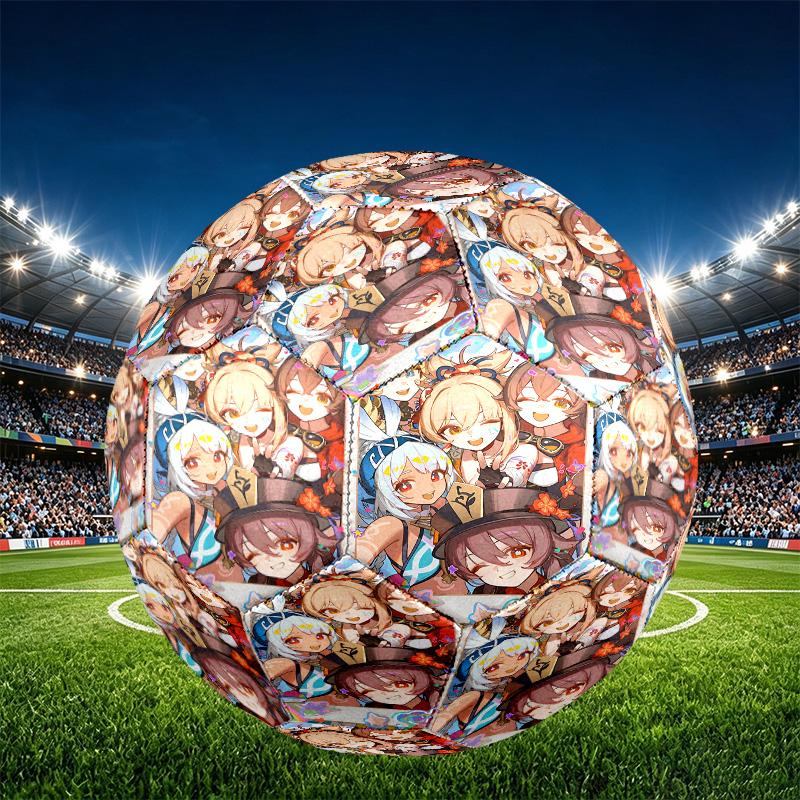 Genshin Impact Print Size 5 Soccer Ball, PU Wear Resistant Football for Match Training and Daily Practice, Birthday Gift for Soccer Fans