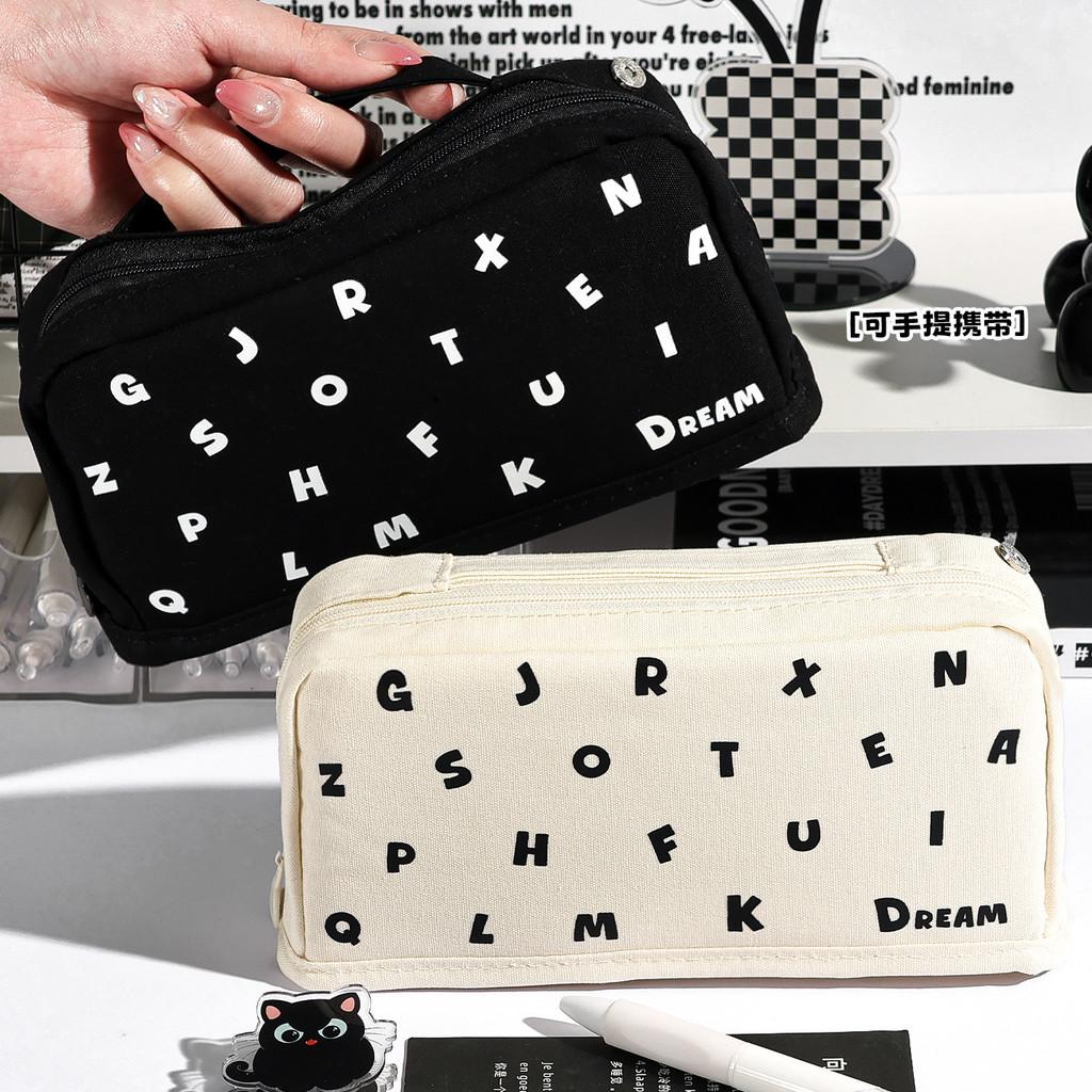 Multicolor Fabric Letter Star Shape Pen Case With Large Capacity For Students And Office Use