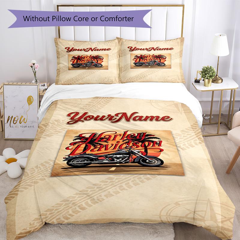 Motociclette Harley-Davidson Personalizza il tuo nome Set Biancheria da Letto Copripiumino Traspirante con Federe Decorazione per la Casa Regalo di Compleanno