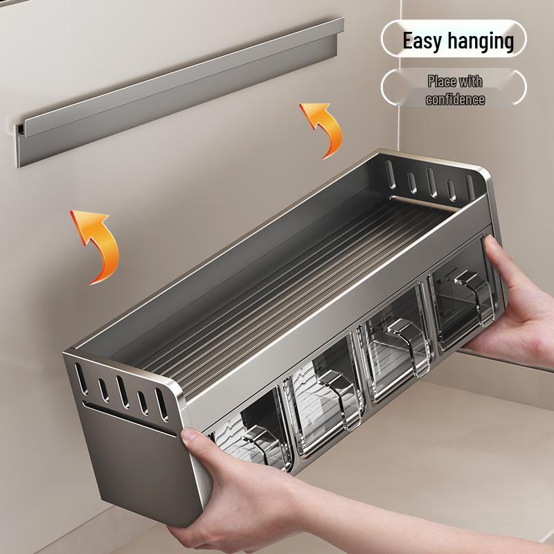 Wall-Mounted Kitchen Seasoning Rack: Punch-Free Multifunctional Condiment Set with Jars