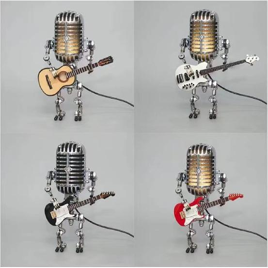 Microphone Robot Lamp Statue Industrial Table Lamp, Retro Steam Punk Robot Lamp Decor Night Light Creative Fun Desk Lamp for Home Office Desk