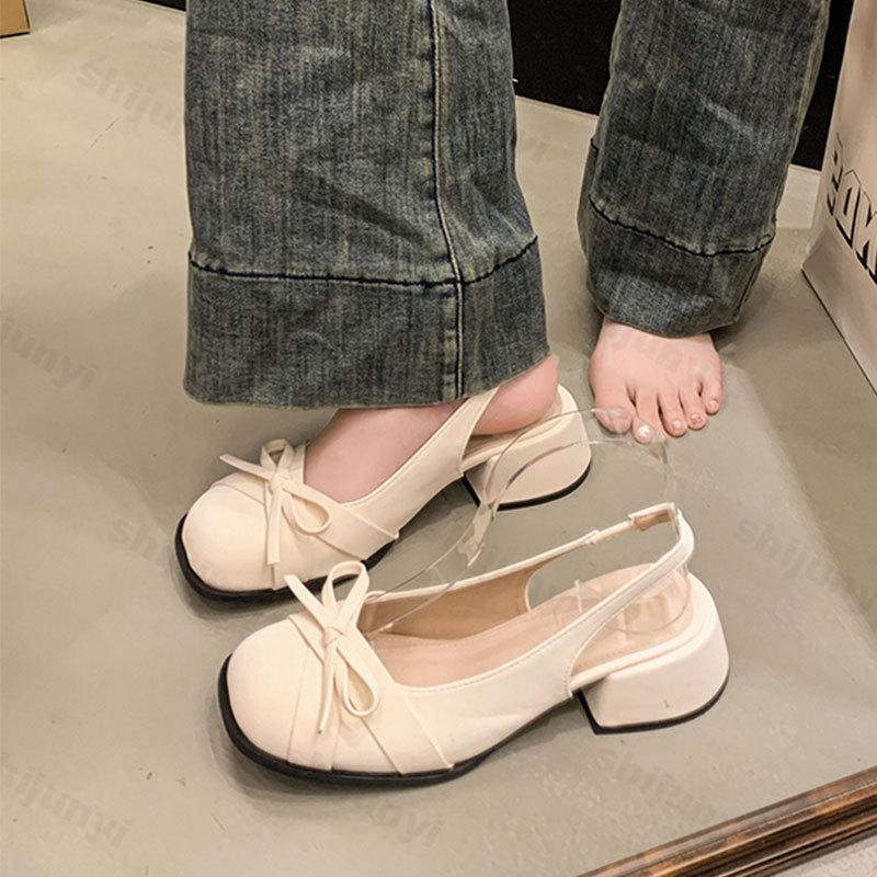 Fashion Summer Women Heel Sandals 2025 Butterfly Bow Sweet French High Heels Square Toe Outdoor Fashion Sandals Elegant Pumps Sandalias