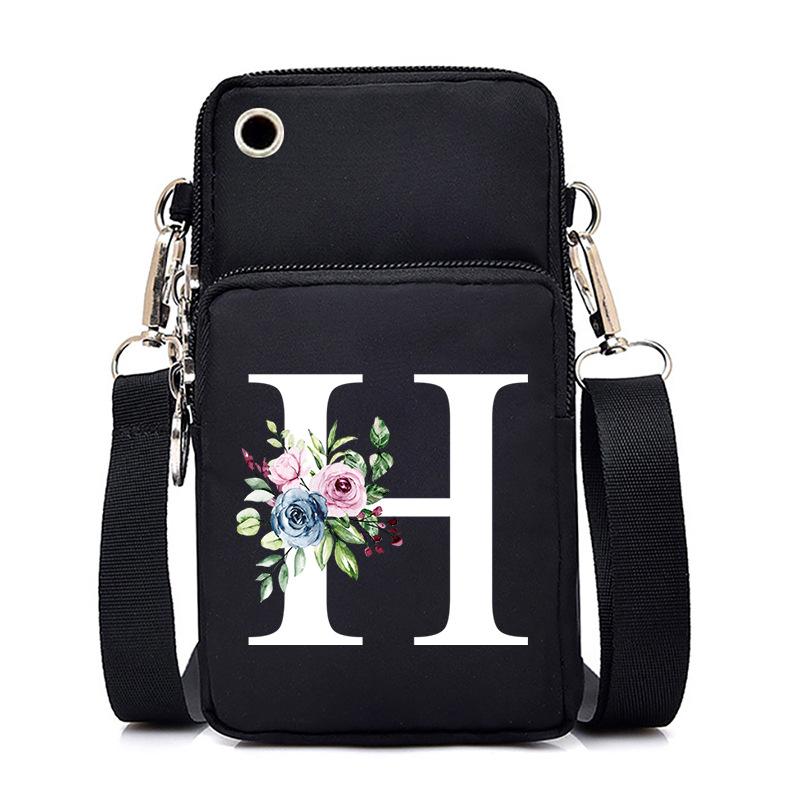 New Letter-printed Black Oblique Span Bag, Mobile Phone Bag, Light To Carry, Vertical Length and Width Change Bag