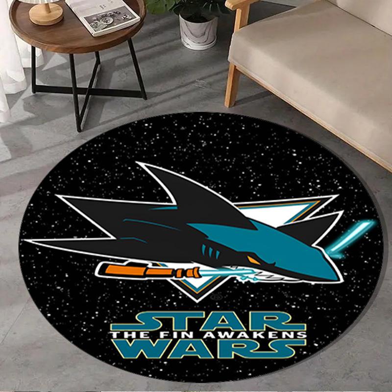 1PC San-Jose Sharks Hockey Round Rug, Non-slip Chair Mat, Home Decor, Circle Carpet Perfect for Office, Bedroom, Living Room,Christmas gift