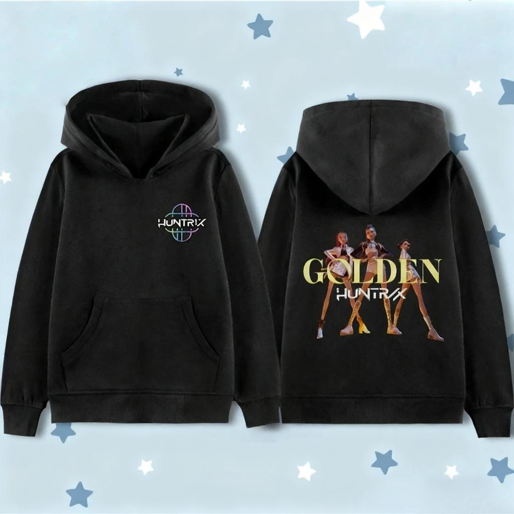 KPop Demon Hunters Golden Pattern Hoodies for Kids Autumn Winter Fashion Movie Children's Girl Hooded Sweatshirts