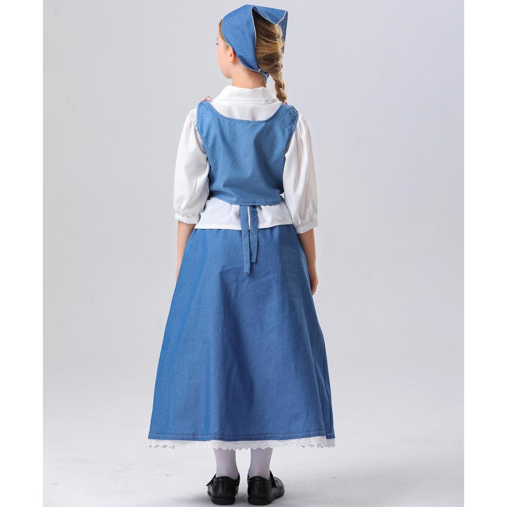 Halloween children French manor maid cospay costume medieval pastoral maid long dress parent-child outfit
