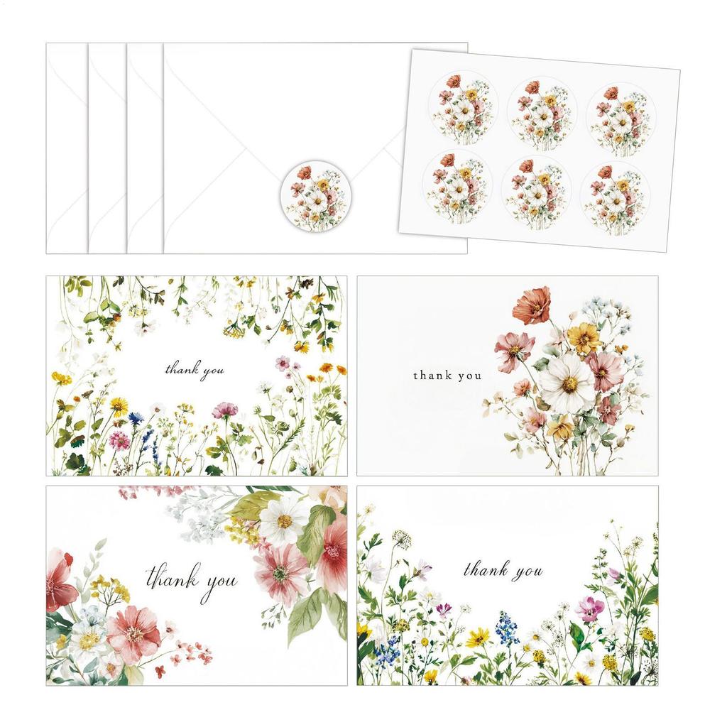 4Pcs Watercolor Floral Botanical Design Greeting Cards With Envelopes For Thank You Birthday Wedding Thank You Cards