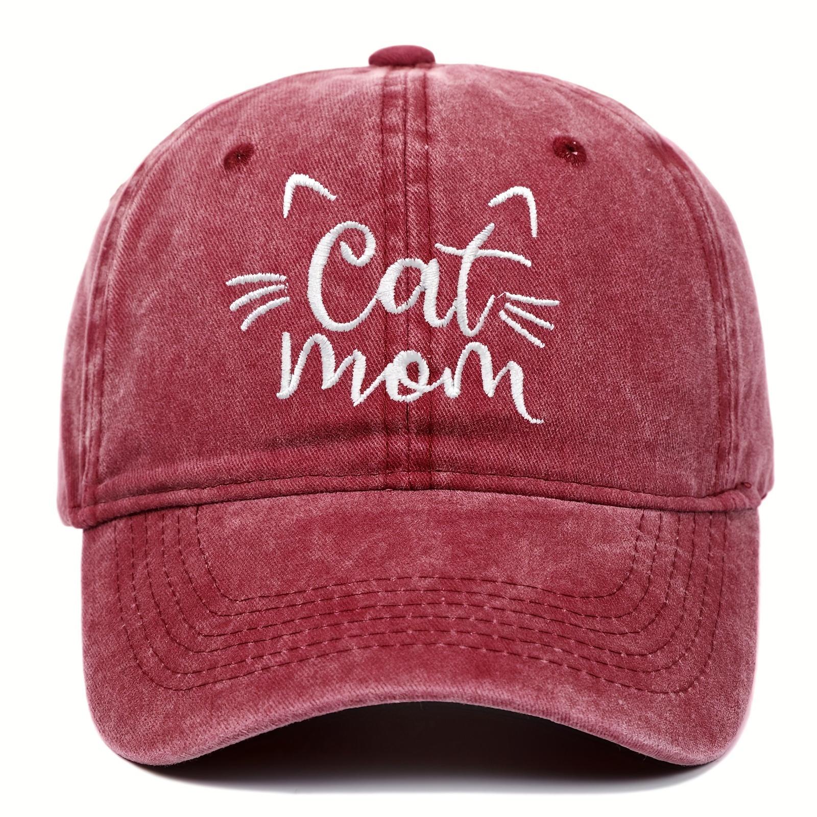 Dames Geborduurde Katten Mama Baseballpet, Wasbaar Katoen Verstelbare Zonbescherming Hoed, Cartoon Thema, Verjaardagscadeau, Outdoor Spire Petten (wine red,Adjustable) wijnrode kleur