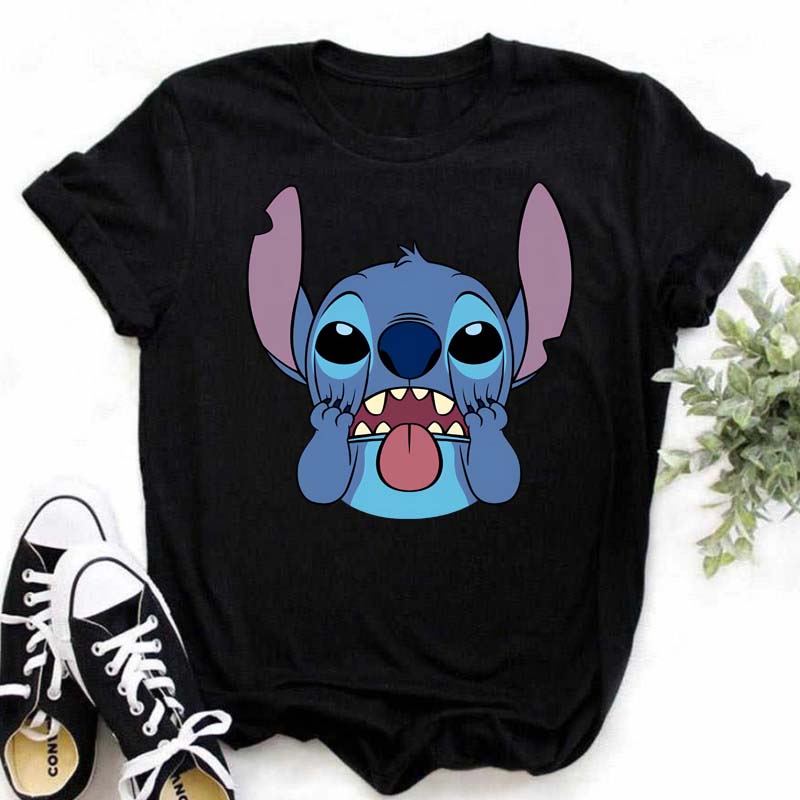 Disney Lilo Stitch Cute Cartoon Print Women T-Shirt Summer Streetwear Short Sleeve T Shirt Fashion Casual Female Clothes Tops