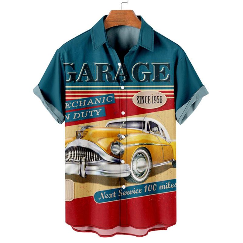 Shirts For Men 3d Vintage Fashion Violin Rocker Printed Rockabilly Hawaiian Shirt Short Sleeve Tops Outdoor Street Clothing