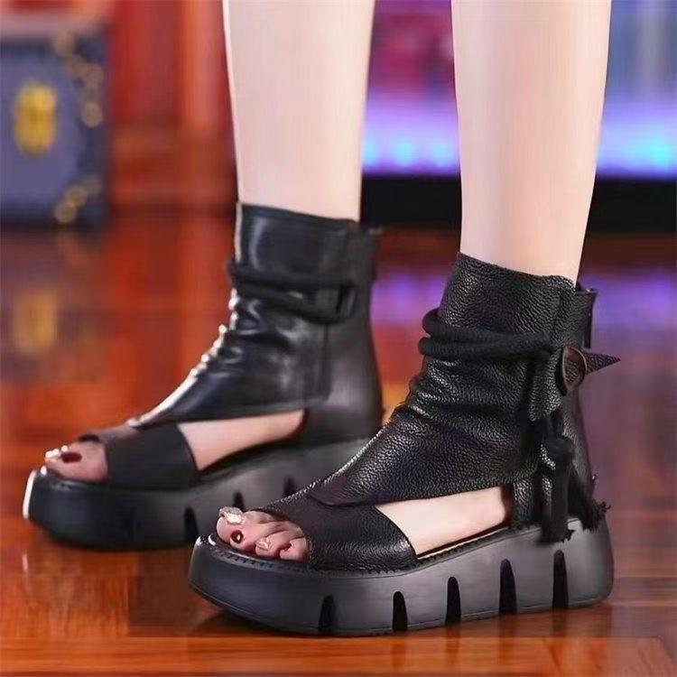 Foreign Trade Export Roman Shoes Women's Summer Casual Fashion 2025 New High-top Heel Cool Boots Thick-soled Fish Mouth
