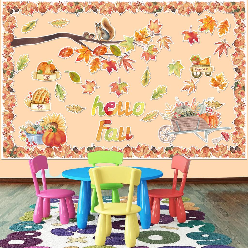 Watercolor Leaf Maple Party Wall Stickers Set For Fall Thanksgiving Home Decor