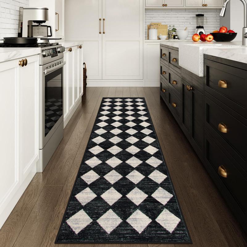 Simple Checkered Long Carpet, Suitable For Bedroom, Entrance Hall, Corridor Floor Mat, Home Decoration.