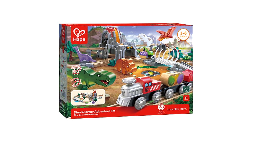Hape Dinosaur Rail Deluxe Set for Ages 3 and Up Wooden Rail Set Toy E3795