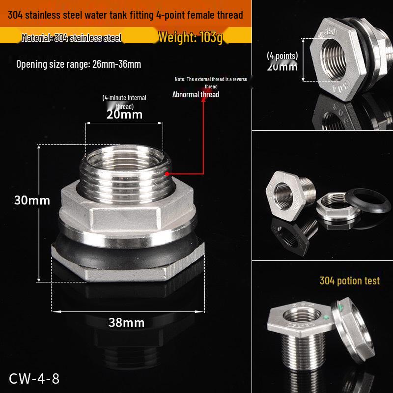 304 Stainless Steel Water Tank Fitting: 2/3/4/6 Points To 2-Inch Internal Thread Drainage Adapter for Tower, Fish Tank, and Pool