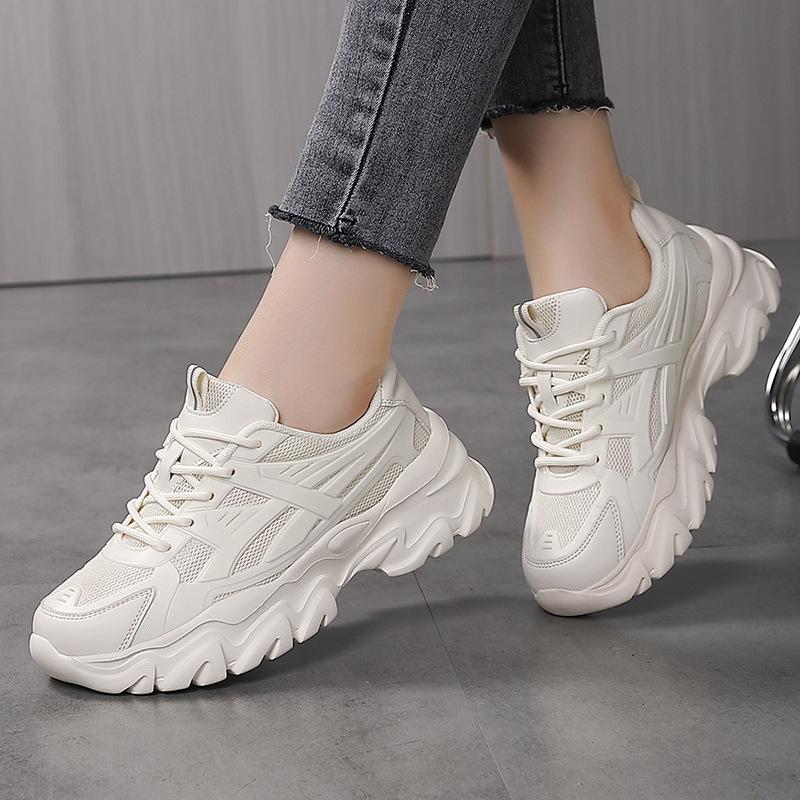 Thick-soled Heightening Versatile Casual Dad Shoes Women's Shoes Spring New Silver Mesh Sneakers Breathable Running