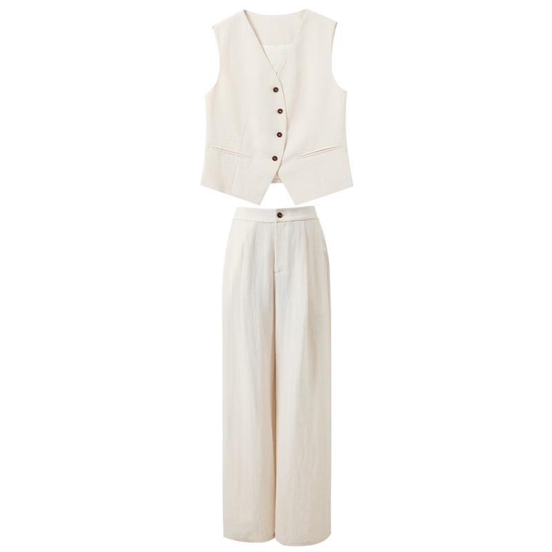 Women's Tencel Blend Sleeveless Vest & Wide-Leg Pants Set