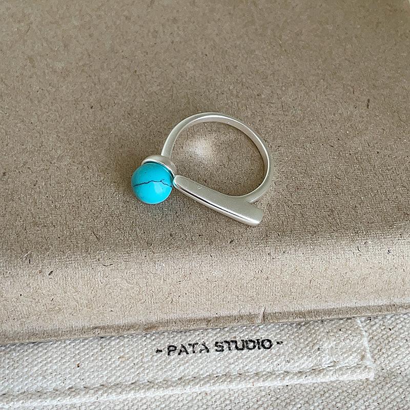 Vintage Geometric Open Adjustable Ring Natural Turquoise Tiger Eye Gold Silver Plated Cocktail Jewelry for Women resizable