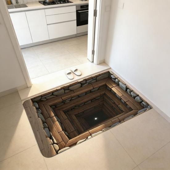 Floor Mat 3D Optical Illusion Rug with Realistic Hole Effect Soft Non-Slip Pet-Friendly Carpet Living Room Hallway Decorative Rug