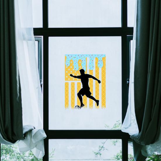 Soccer Player Window Sticker Sports Silhouette Window Cling Removable Static PVC Decals for Football Event Party Bedroom School Glass Decor