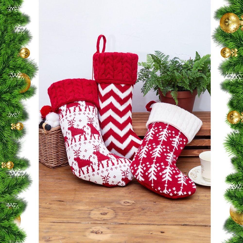 Barn Nyår Julgransprydnad Julsäck Julstrumpa Strumpor Stickade Godispåsar