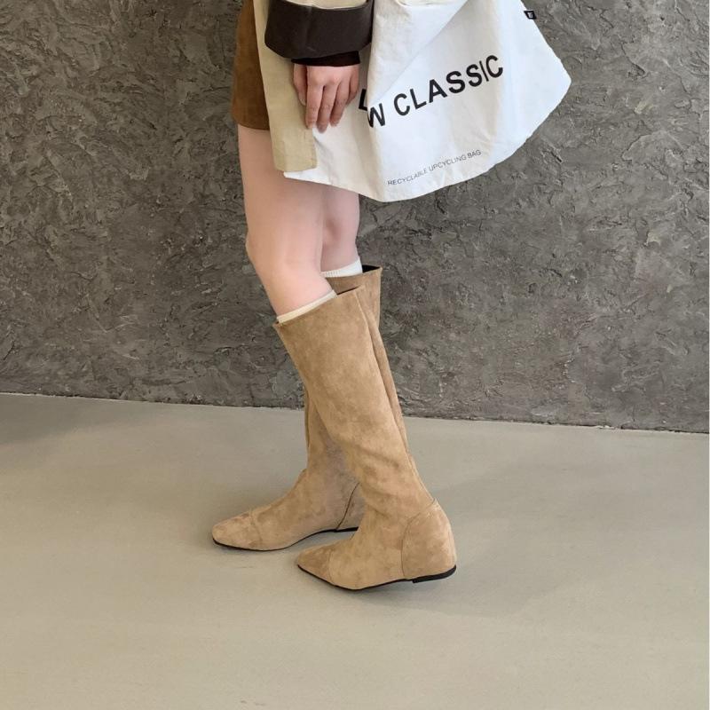 2025 New Autumn Suede Round Head Inner Slope Heel Thin But Knee Knight Tall Women's Boots