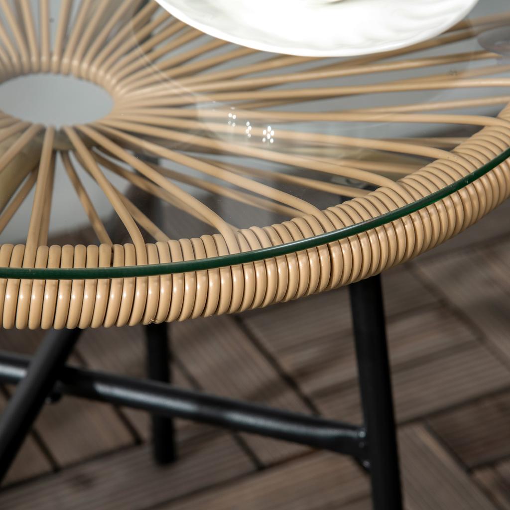Boho-style Garden Table. PE Rattan. Tempered Glass. Weatherproof. 50cm X 50cm X 50cm. Beige