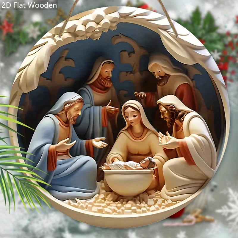 Nativity Scene Wooden Sign - Charming Vertical Christmas Sign with Jesus Theme - Unique Decorative Sign and Plaques - Ideal Front Door Decor
