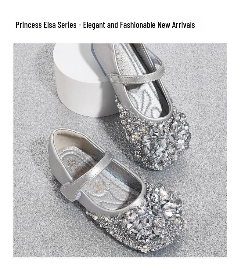 Girls' Elsa Princess Crystal Rhinestone Performance Flats - Non-Slip, Soft Sole