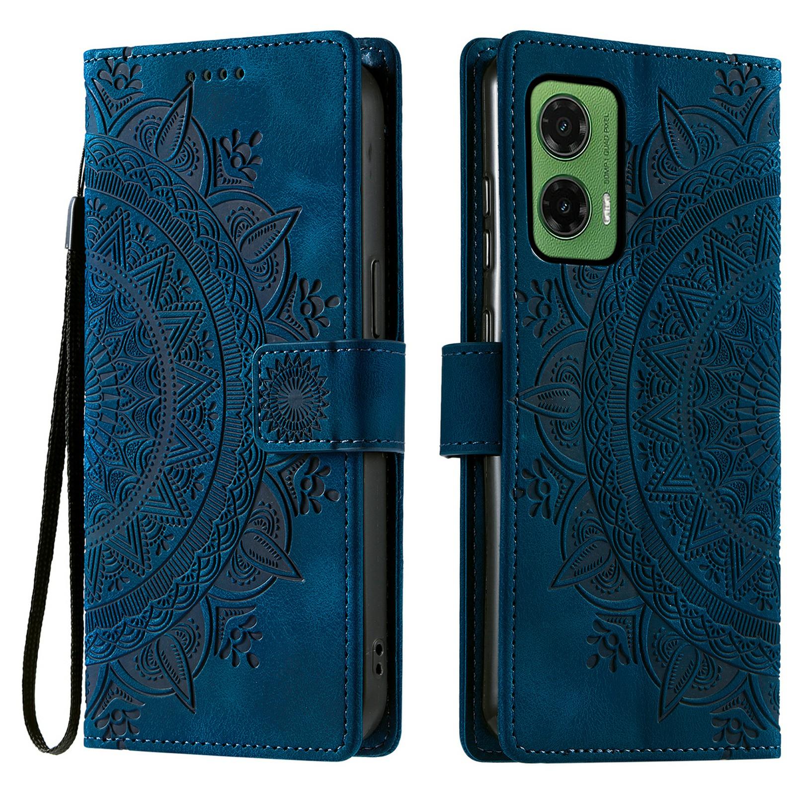 

Чехол для Motorola Moto G35 5G с тисненым тотемом, с текстурой кожи, кошелек, кожаный чехол для телефона Blue