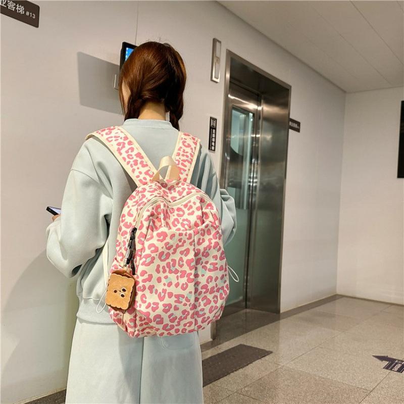 Schoolbag New Junior High School Girls Large-capacity Backpack Pink Leopard Print High-value Ins Wind Niche Schoolbag Casual Backpack
