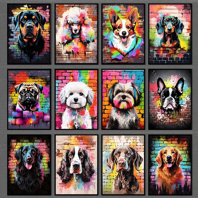 Cute Pet Dogs Graffiti Poster Prints Aesthetic Pug Dachshund Maltese Dog Wall Art Canvas Painting Home Kids Room Decor Picture