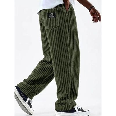 Retro Vertical Striped Men's Pants Corduroy Casual Pocket Trousers Loose Baggy Pants Straight Sweatpants Outdoor Streetwear