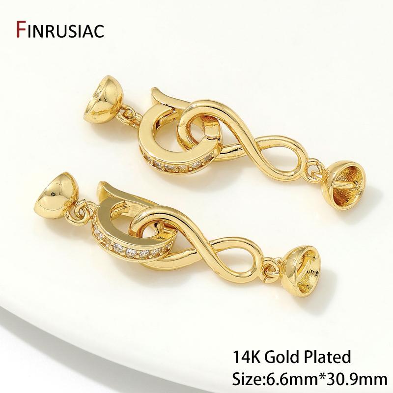 

14K Gold Plated Inlaid Zircon Closure Fasteners Lock Clasps For Necklace Making, Connector Clasps DIY Pearl Jewelry Fittings 1 piece
