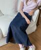 HAINT [Fleece Bonding] Non-Fade Denim Long Skirt_Dark Blue