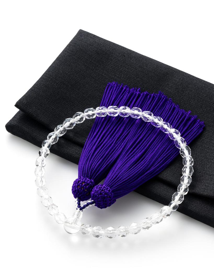 Fukushodo Prayer Beads for Women Traditional Crafts Supervised by Funeral Juju Funeral Informal Prayer Beads Purple Black Pongee (Kyoto Professionals)