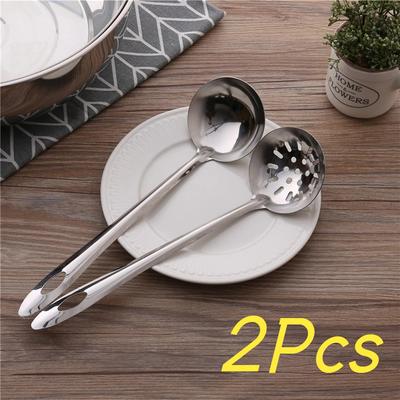 New 2Pcs 7cm Stainless Steel Spoon + Colander Hot Pot Long Handle Spoons Flatware Soup Drinking Tools Kitchen Gadget