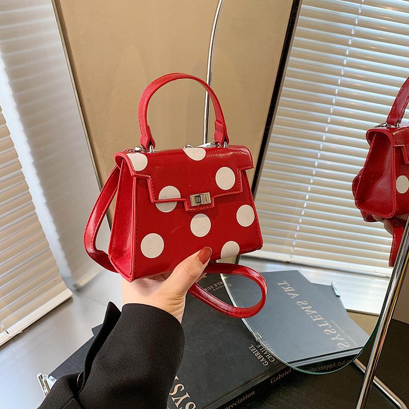Ankola Red Bag Women's Autumn and Winter New Niche Messenger Bag Polka Dot Portable Mini Square Bag