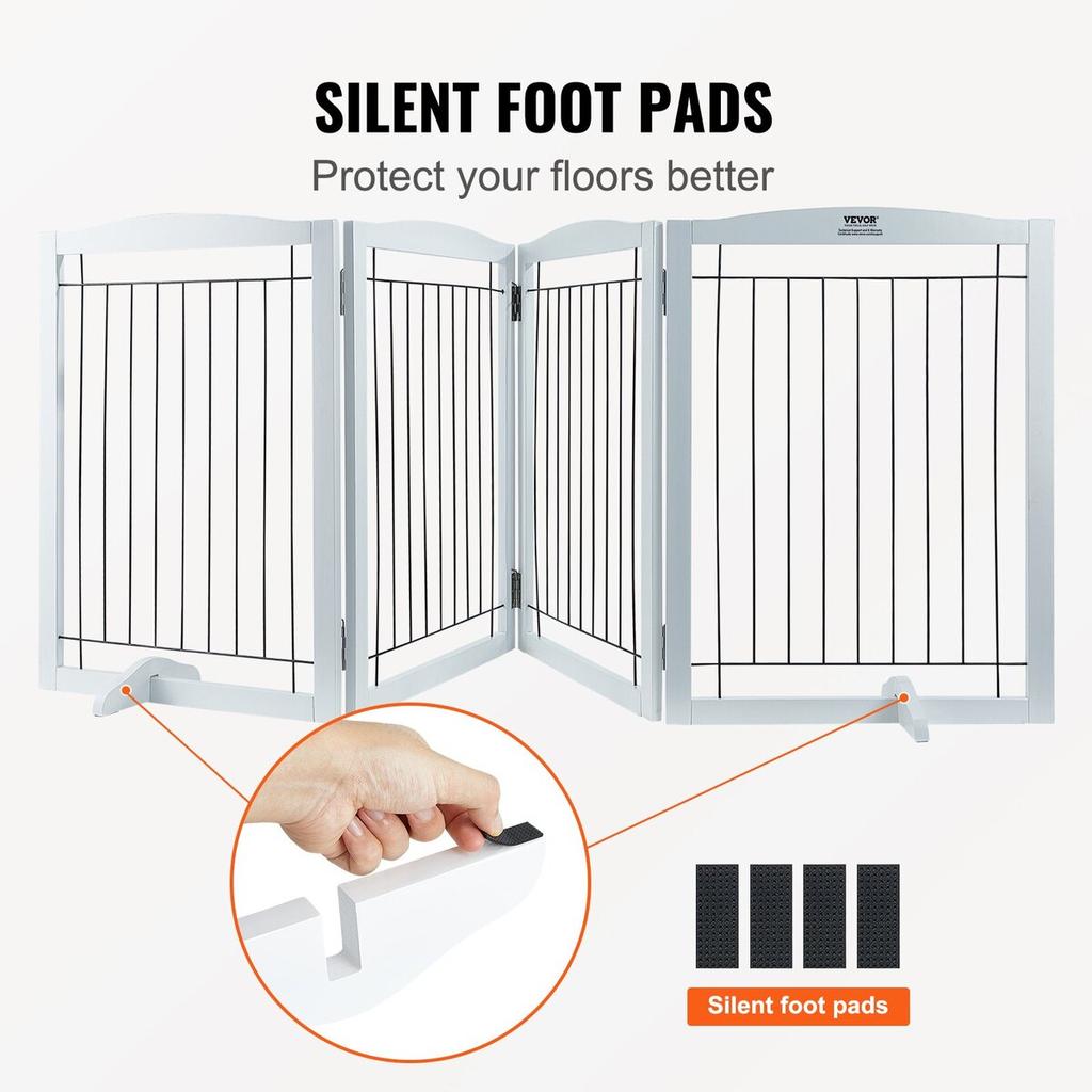 Free Standing Dog Gate 32x96.5 Inch Freestanding Pet Gate Foldable White