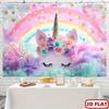 Toile de fond licorne mignonne 2D, Fond licorne floral pour séance photo 'Cake Smash'