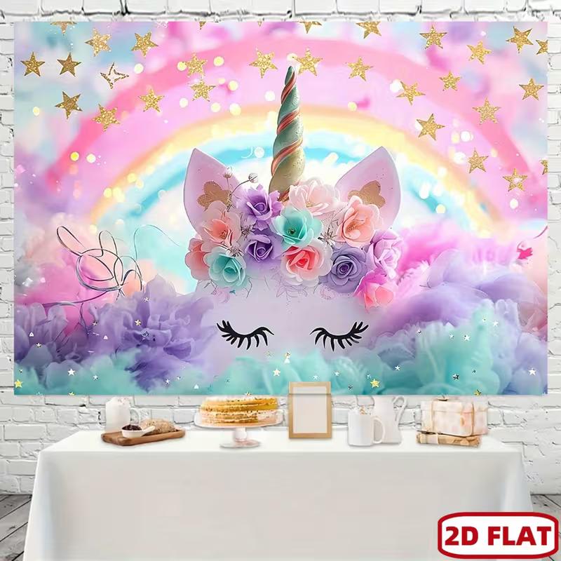 

2D Cute Unicorn Backdrop, Floral Unicorn Background for Cake Smash Photoshoot 47.2x31.5inch/120*80cm